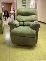 Front view of green microfiber power lift recliner chair