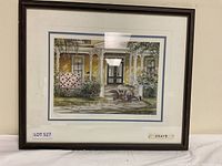 Full view of the framed art print measuring 23x19 inches, showing the overall scene with porch and figures