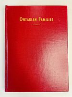 Front cover of the red hardcover book showing the title 'Ontarian Families' in gold lettering.