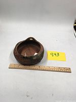 Roseville Imperial console bowl shown from top and side with ruler for size reference