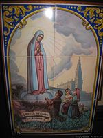 Complete tile panel showing the entire image of Lady of Fatima with children and background scenery