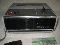 Front view of vintage Sony solid state Sony-Matic tape recorder showing control knob, lever, and SONY brand.