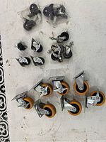 Top-down overview of the casters showing various sizes and types grouped by size and style.