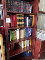 Full overview of a bookshelf containing the books with mostly legal topics along with miscellaneous genres, showcasing the different volumes and variety.