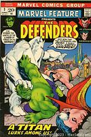 Color cover photo of Marvel Feature comic book issue #3 showing The Defenders characters battling The Titan (Hulk).