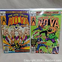 Photo showing the front covers of The Man Called Nova comics issues 9 and 15, both bagged and boarded.