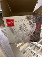 Box showing Mikasa brand and image of the footed Christmas tree bowl
