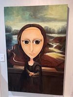 Full view of oil painting on canvas leaning against a wall