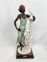 Front view of porcelain figurine on wood base