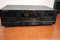 Front view of the Pioneer CT-W802R stereo double cassette deck showing cassette compartments, control buttons, and display.