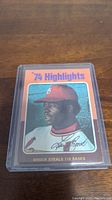 Front of the 1975 Topps Lou Brock baseball card showing photo, '74 Highlights' title, and caption 'Brock Steals 118 Bases'