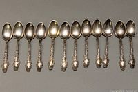 All 12 coffee spoons laid in a row, bowls up, handles aligned