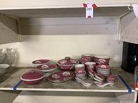 Wide shot of entire set arranged on shelf