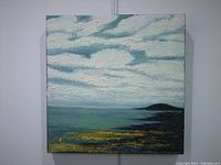 Full frontal view of the square oil painting showing the seascape composition with clouds, sea, and land.