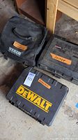 Photo of all three tool cases labeled for hammer drill, joiner, compressor