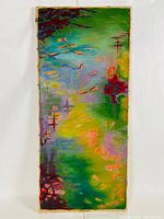 Full front view of the vertical rectangular abstract painting on canvas. Shows overall color composition and details.