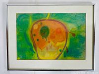 Frontal image of the abstract art piece showing the artwork colors and framing.