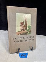 Front cover of Tammy Chipmunk and His Friends vintage book, showing the beige textured cover with a chipmunk illustration.