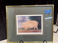 Full view of the framed print showing pig illustration and framing details