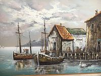 Close-up detail of impasto texture and artist signature at bottom right