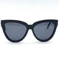 Front view showing black matte cat-eye polarized sunglasses with dark lenses.