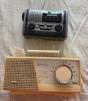 Sony vintage transistor radio showing dial, speaker grill, and handle