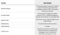 Feature table showing starter website features and inclusions