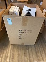 Cardboard box labeled Especial Black CL style wooden picture frames 5x7 size, quantity 50.