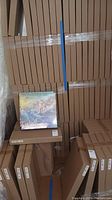 Stack of cardboard-framed canvases with one Little Mermaid print in front