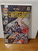 Front cover of Emergency! comic book issue #1, showing cover art and price sticker.