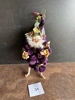 Front view of Mark Roberts Grape Fairy figurine showing facial details, beard, costume, and feet.