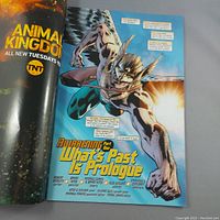 Color interior comic page showing Hawkman illustration with title 'Awakening Part One: What's Past is Prologue'.