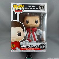 Front view of boxed Corey Crawford Chicago Blackhawks Pop! Hockey vinyl figure