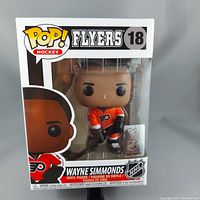 Front view of the Funko Pop! box showing Wayne Simmonds figure in Flyers uniform with NHL and Pop! Hockey branding