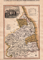 Photo of Langley's New Map of Northumberland, showing geographic and administrative details and paper watermark visible under light.