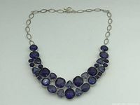 Front view showing entire necklace with chain and clustered stones