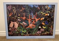 Front view of the rainforest-themed vintage poster showing colorful birds and foliage.