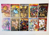 Front view of 10 Wetworks comic books from the 1994 first series with colorful illustrated covers.