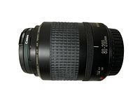 Side view of Canon zoom lens EF 80-200mm showing model markings and zoom ring.