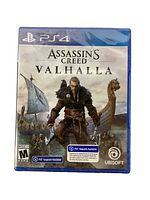 Front cover photo of sealed PS4 game Assassin's Creed Valhalla showing artwork and labels.
