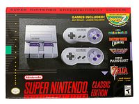 Front of sealed box showing console and two controllers