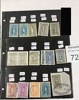 Three album pages showing a total of 35 British Columbia Law revenue stamps with individual price tags.