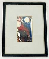 Framed abstract oil painting on board signed by F. Jurp, showing the full artwork within a white mat and black frame.