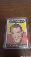 Front side of the 1965-66 Topps Bill Gadsby hockey card showing player portrait and team name Red Wings.