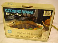 Original package box with Corning Ware French White branding and product details.