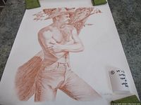 Full view of the cowboy poster showing the sepia-toned cowboy figure leaning against a tree