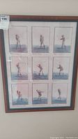 Full view of framed golf instruction artwork containing nine illustrations of a golfer with captions.