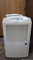 Front view of Danby Designer dehumidifier showing brand name and control panel with buttons and display.