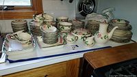 Overall view of entire dinnerware collection on countertop