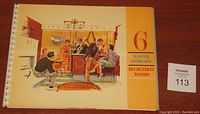 Cover of spiral-bound booklet titled '6 Master Designed Recreation Rooms' showing a colorful 1950s styled living room illustration.